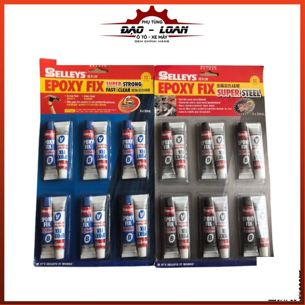 Keo AB Selleys Epoxy Fix Super Steel Nhỏ 20ml Keo AB Siêu Cứng 2 Thành Phần Keo Ab Chịu Nhiệt, Chịu Nước Dán Sắt, Gỗ Đá