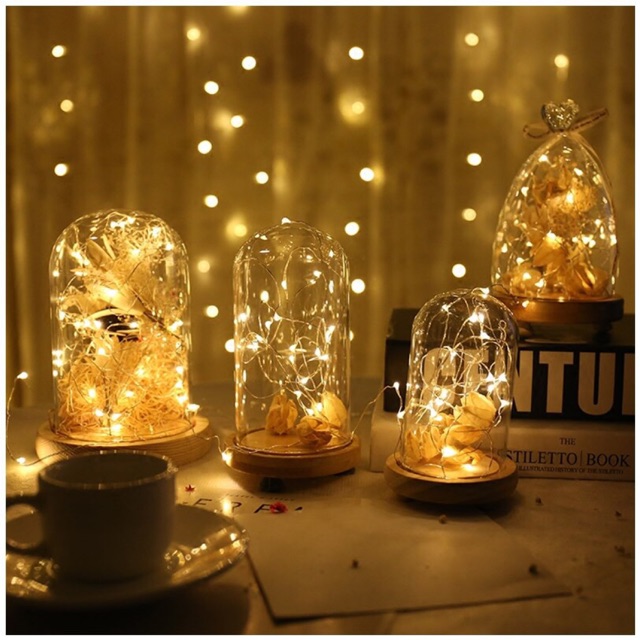 DÂY ĐÈN LED 30 ĐOM ĐÓM ÁNH VÀNG 2 PIN TẶNG KÈM