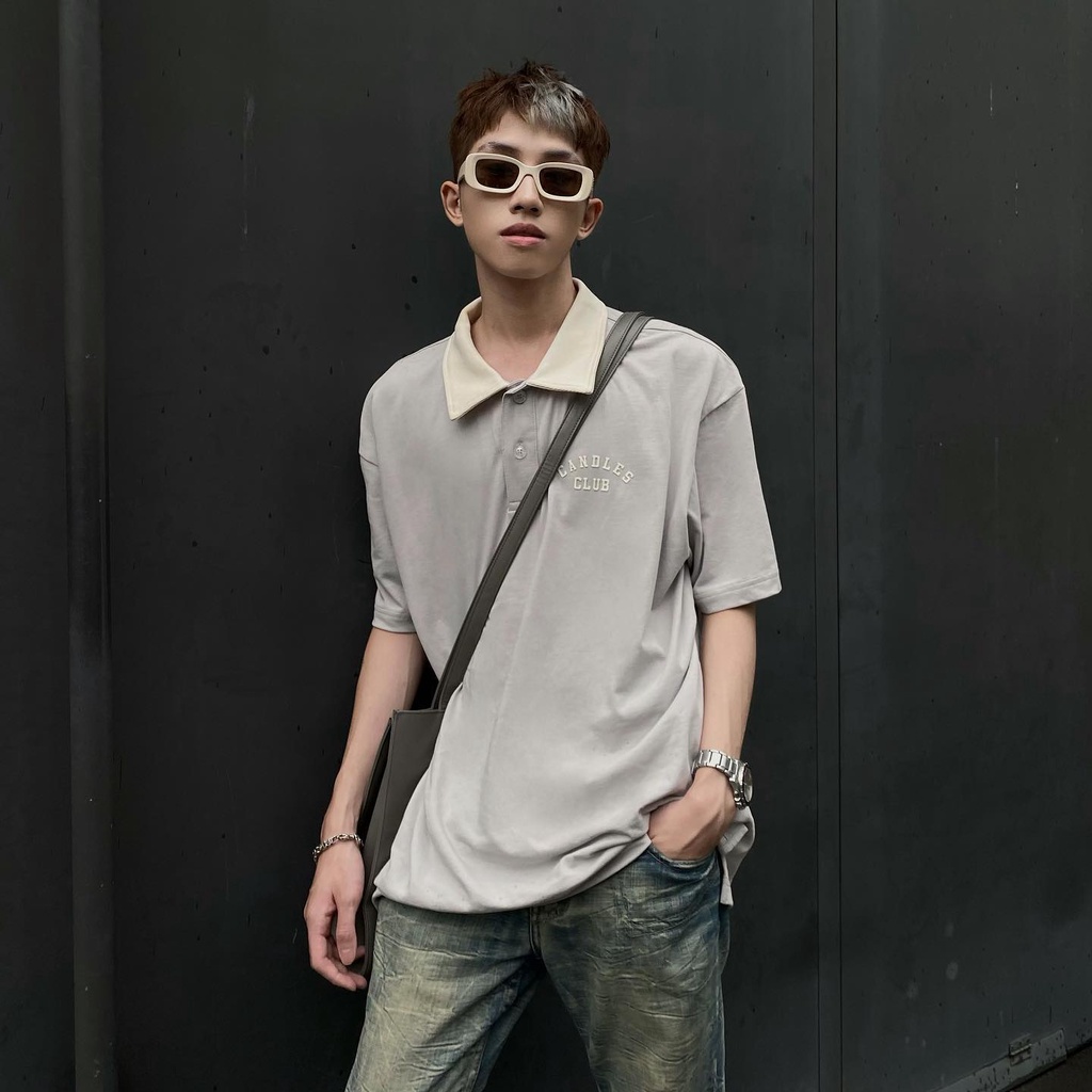 Áo polo nam nữ oversized CANDLES ESSENTIAL SS22 hình in logo nổi kết hợp tag kim loại Cotton 260gsm chính hãng