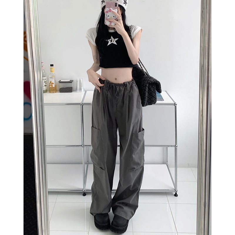 Quần Dài Lưng Cao Ống Rộng Phong Cách Retro Hàn Quốc Với 3 Màu Tùy Chọn