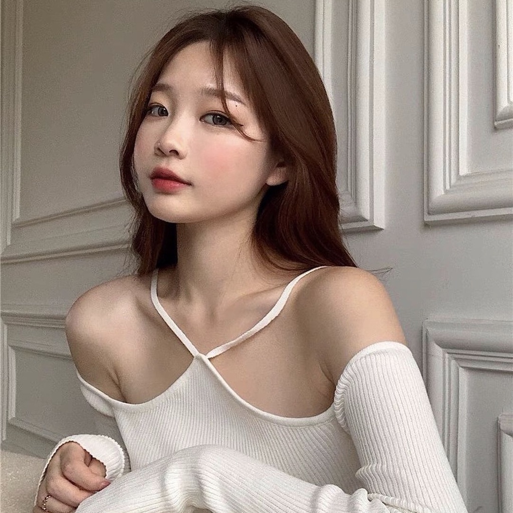 [FREESHIP] Áo len tăm trễ vai phối dây cách điệu (hàng QC) - Ảnh thật