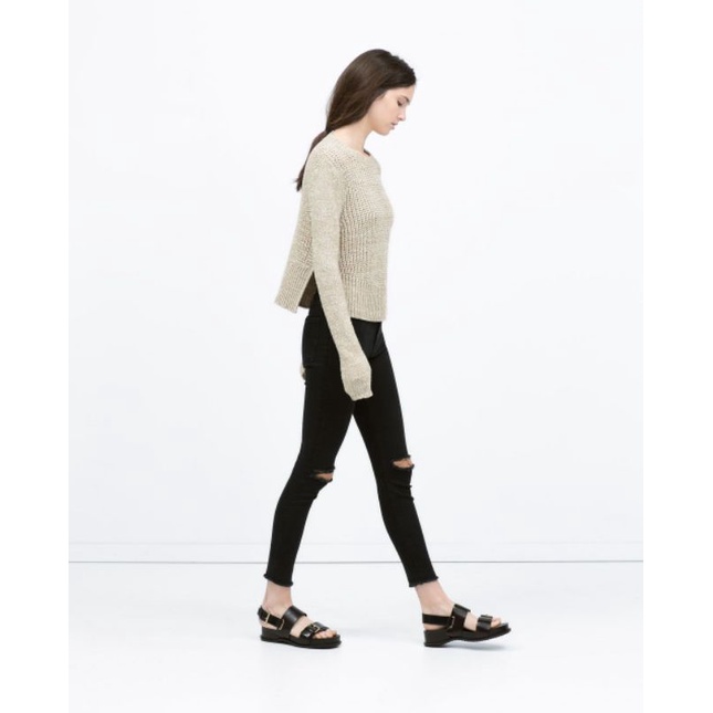 Women skinny ripped jeans in black Zara auth vnxk quần jean nữ rách gối zr xuất khẩu dư xịn màu đen ống ôm