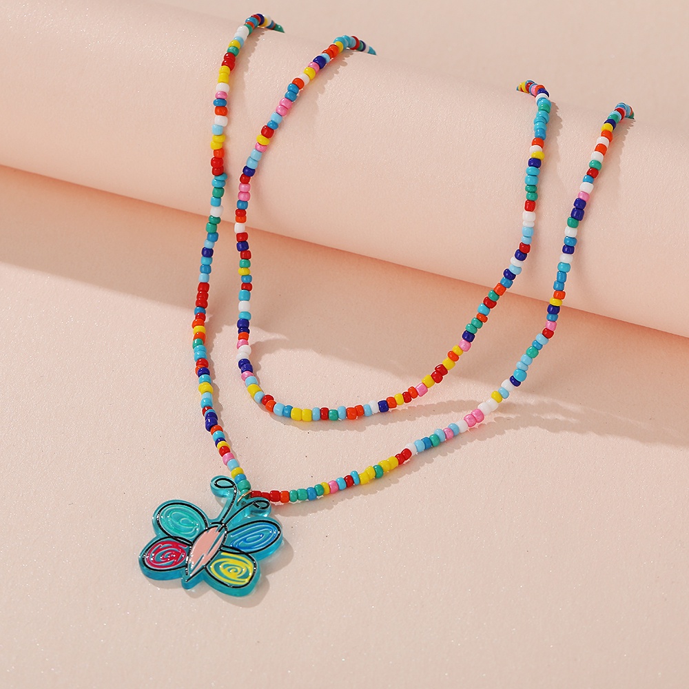 Vòng cổ đính hạt nhiều lớp gắn hình hoa bướm nhiều màu cho nữ