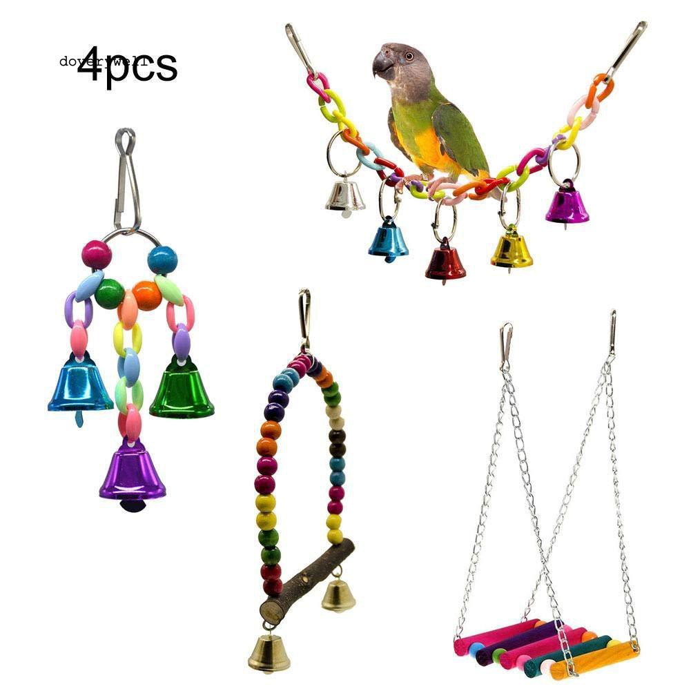 Set 4 đồ chơi treo lồng nhiều màu sắc cho vẹt cưng