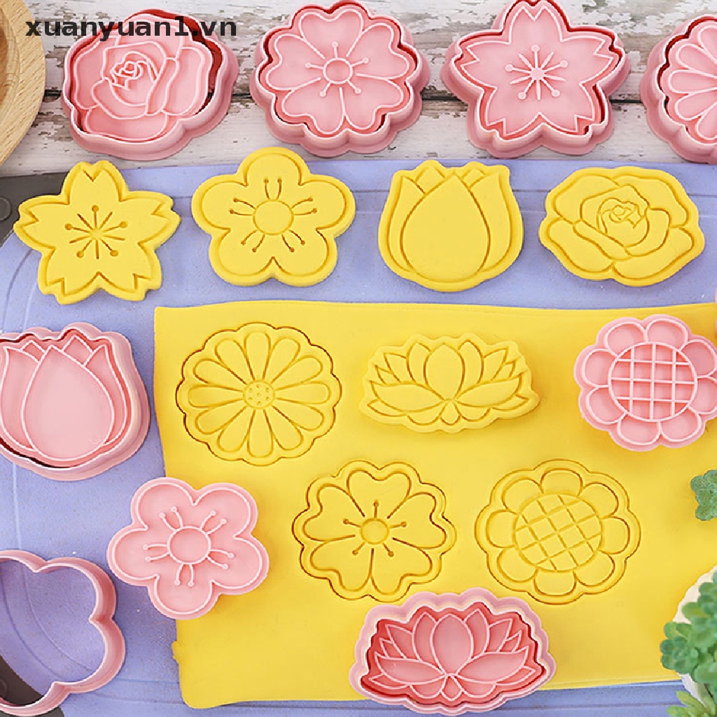 Set 8 Khuôn Nhựa Làm Bánh Hình Bông Hoa 3D Xinh Xắn
