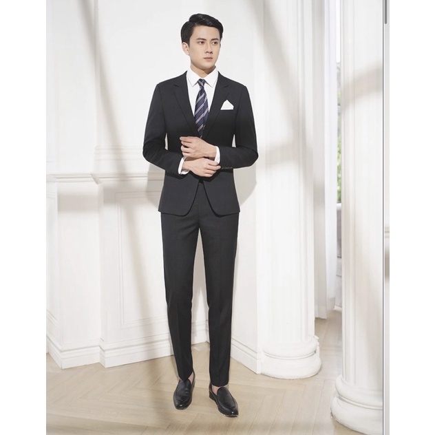 Bộ Veston Nam Màu Đen Phom Ôm Hàn Quốc Trẻ Trung Chuẩn Công Sở