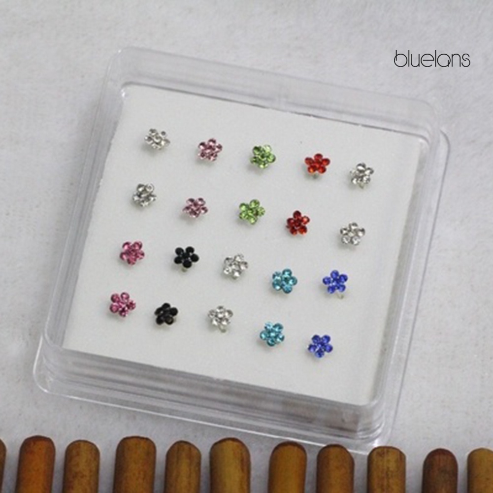 Hộp 20 Khuyên Mũi Mạ Bạc Đính Đá Pha Lê