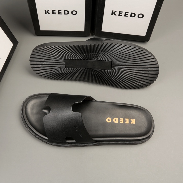 Dép quai ngang nam chữ H da bò thật KEEDO KD369 Full box
