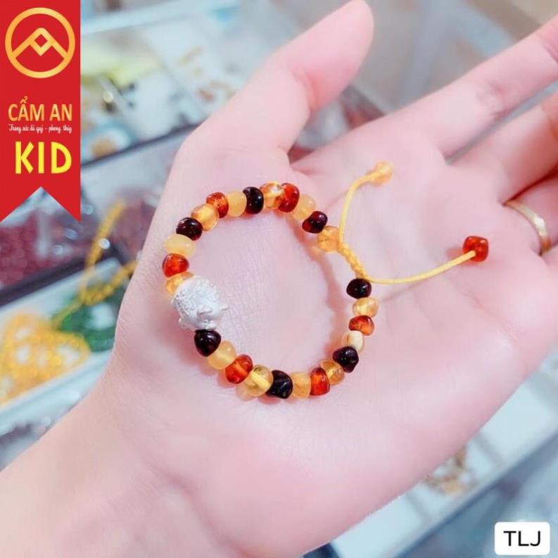 VÒNG HỔ PHÁCH AMBER MIX CON GIÁP BẠC TĂNG ĐỀ KHÁNH CẦU AN CHO TRẺ.