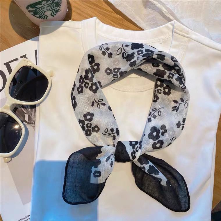 Bán Chạy!F &amp; X Khăn Quàng Cổ Nhỏ Bằng Lụa Cotton Lanh Hình Vuông Họa Tiết Hoa Phong Cách Phương Tây Thời Trang Xuân Hè Dành Cho Bạn Nữ