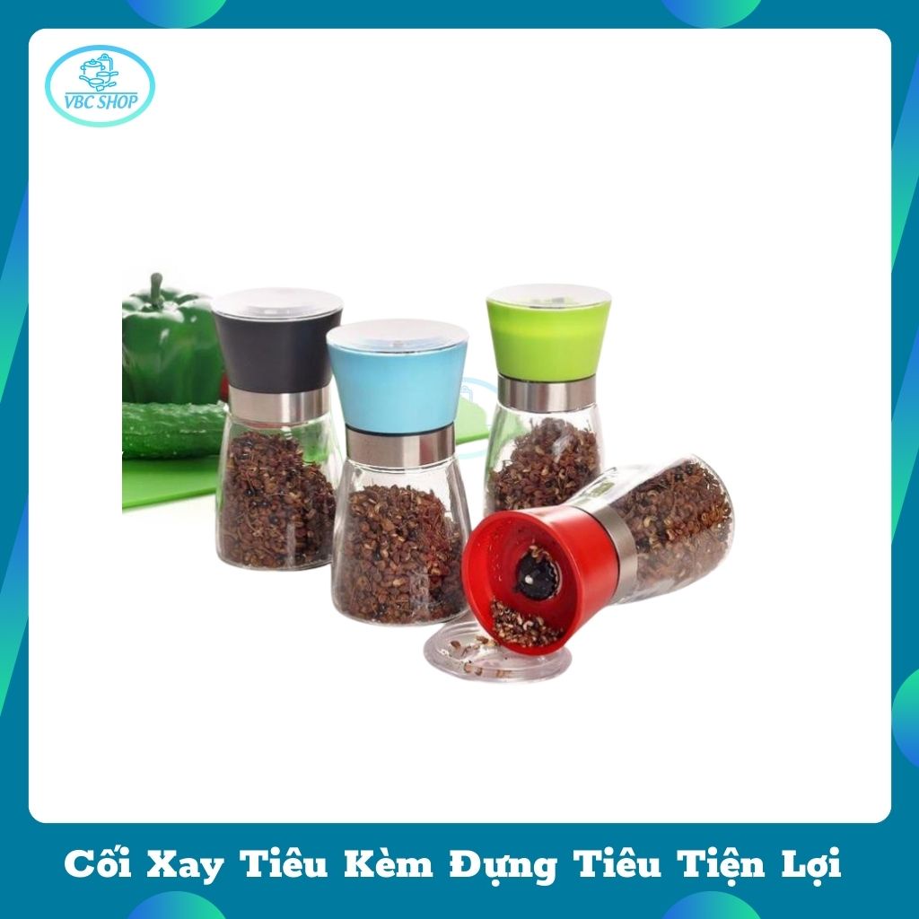 Cối Xay Tiêu Kèm Đựng Tiêu Tiện Lợi, Cối Xay Tiêu Đa Năng Bằng Thủy Tinh