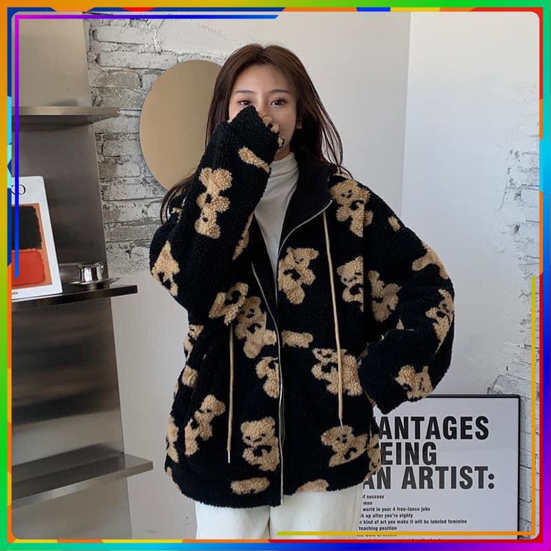 Áo Khoác bông hoạ tiết gấu dễ thương siêu ấm✌️2 màu ảnh thật | BigBuy360 - bigbuy360.vn