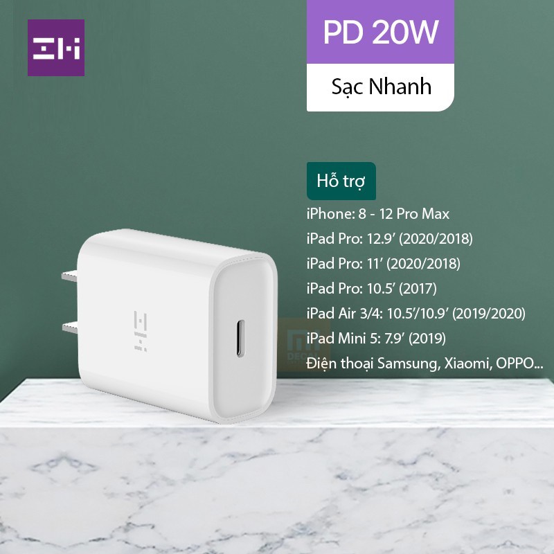 Củ sạc nhanh ZMI HA716 PD 20W Cổng USB-C, Có MFi, Hỗ trợ iPhone 12 / 11 / SE / 8 / 8P, iPad - Minh Tín Shop