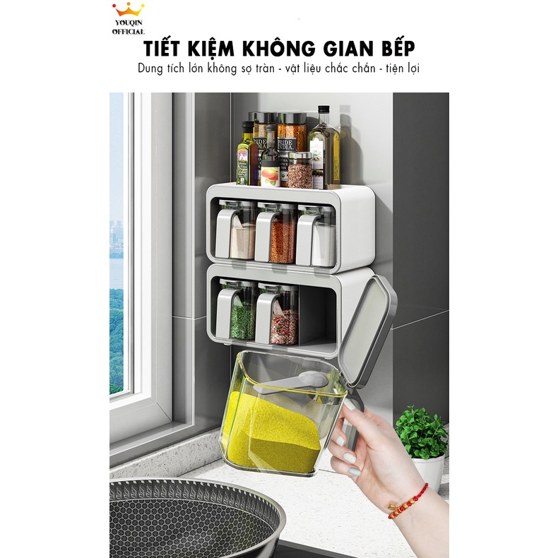 Hộp Đựng Gia Vị Dán Tường Nhà Bếp - YouQin, Bộ 3 Hộp, Chất Liệu Nhựa, Dán Keo Siêu Chắc, Không Khoan Tường