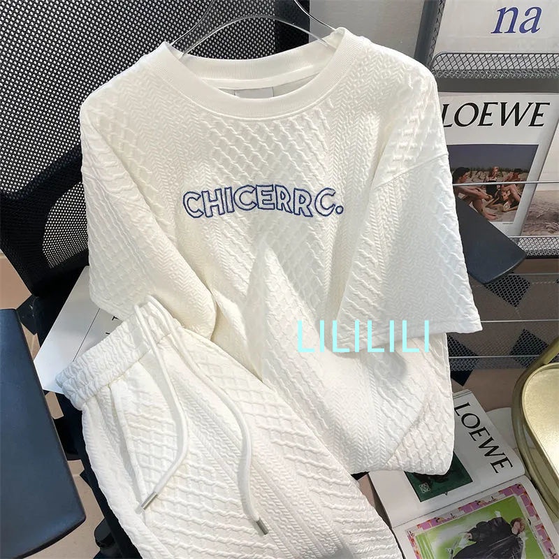 Set Đồ Thể Thao 2 Món Áo Thun Tay Ngắn + Quần Short Dáng Rộng Thoáng Khí Phong Cách Retro Mỹ Thời Trang Mùa Hè Cho Nữ PN00