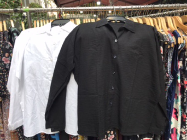 Áo sơ mi nữ 💖 FREESHIP 💖 form rộng màu trắng / đen tay dài vải dày đẹp mát | BigBuy360 - bigbuy360.vn