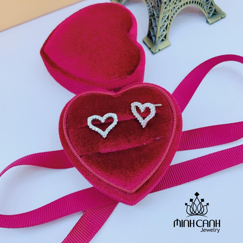 Bông Tai Bạc Hình Trái Tim Đá Tấm - Minh Canh Jewelry