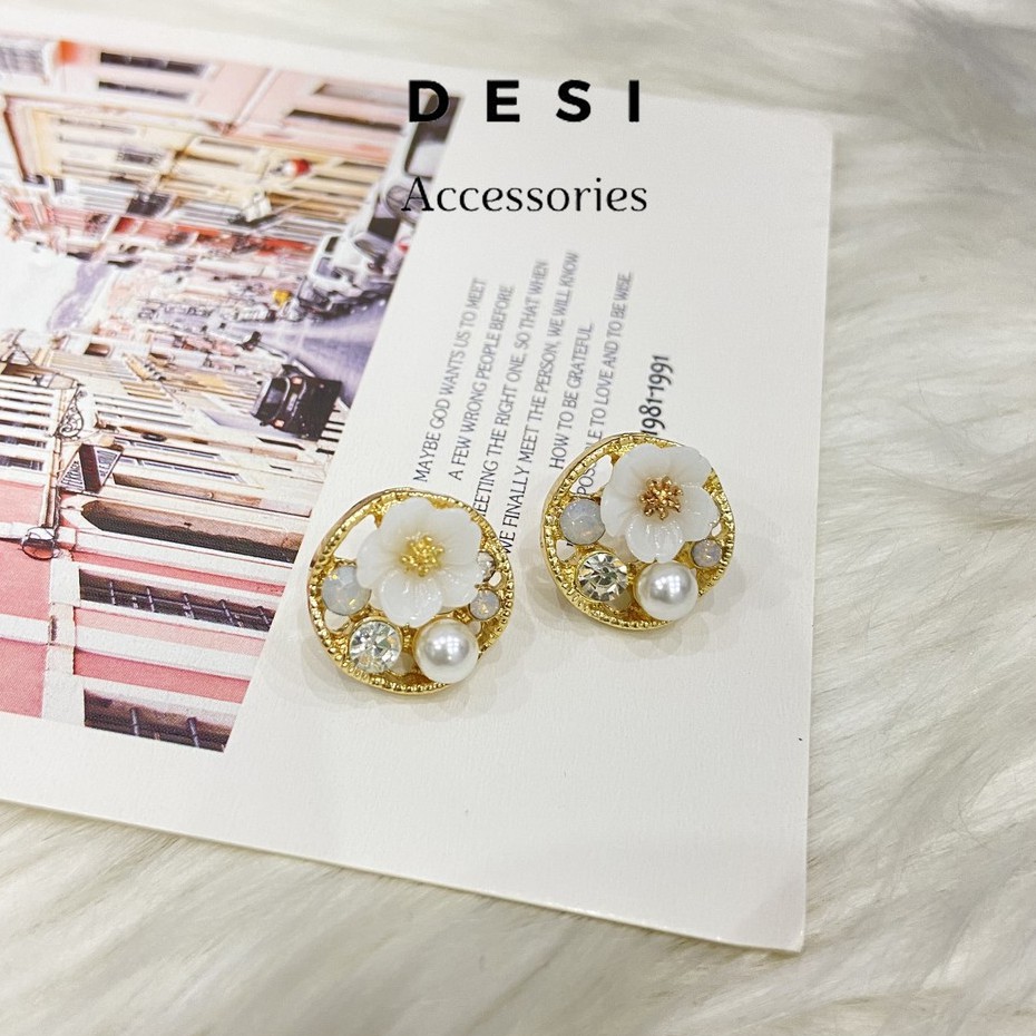 Bông Tai Khuyên Tai nữ hoa đá DESI Daisy Flower thời trang Hàn Quốc nữ tính