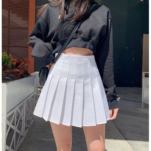 Chân váy xếp ly ngắn lưng cao lót quần màu trắng và màu đen HCV32 Hỉn Hỉn Store