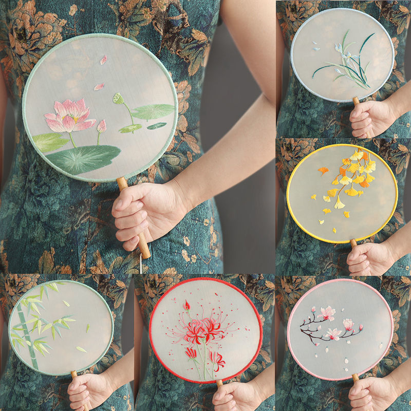 Thêu Handmade/Antique hand embroidered hand fan, Chinese fan