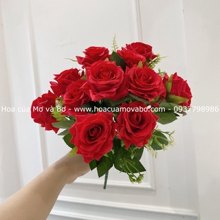 Cụm Hồng Lụa Kim Cương 12 bông - Hồng Nở 10 Bông Cao Cấp Trang Trí Nhà Cửa, Sự Kiện
