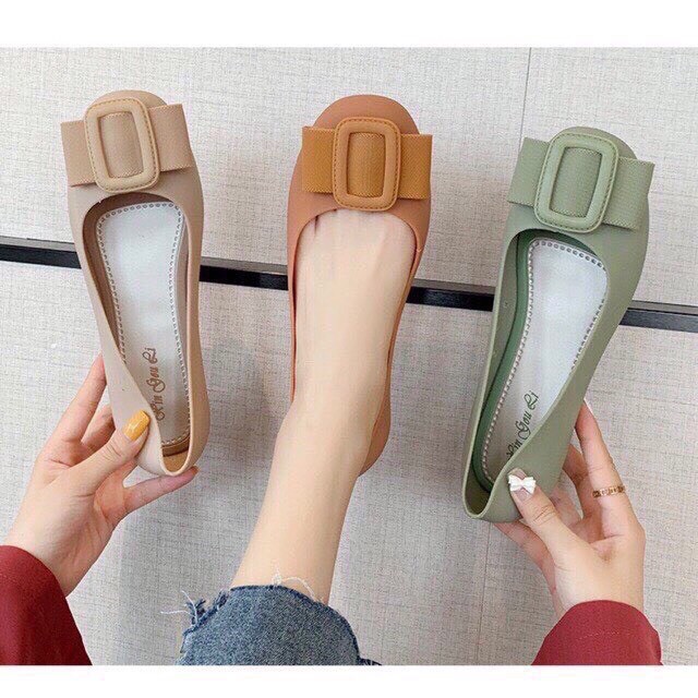 Giày búp bê nữ hựa thơm đi mưa đính nơ xinh xắn - Hàng QC cao cấp GN6