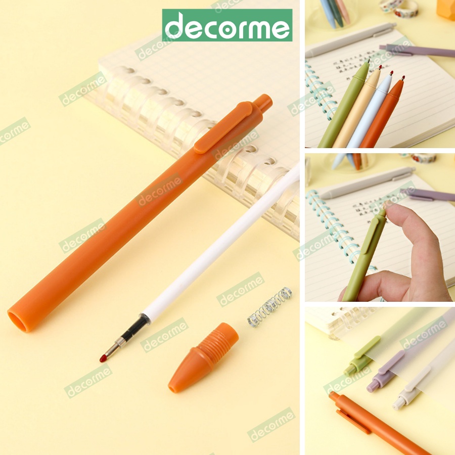 Bút gel pastel Decorme bút gel đen viết mực đen bút gel bấm ngòi 0.5mm viết trơn mượt phong cách Hàn Quốc
