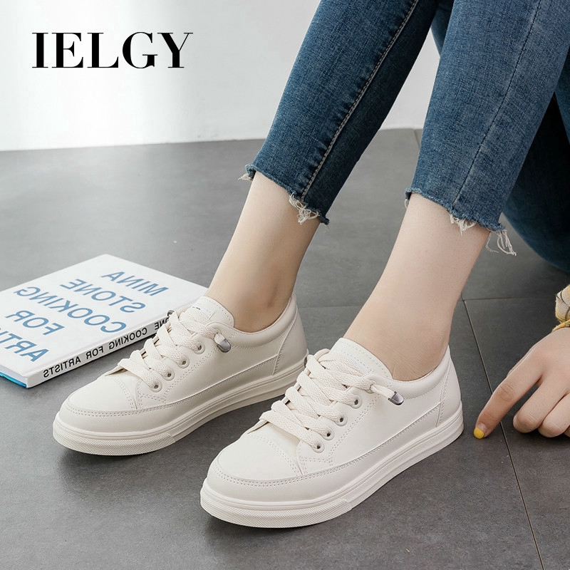 IELGY Lace-up casual women's shoes Korean wild trend white comfortable flat shoes lightweight