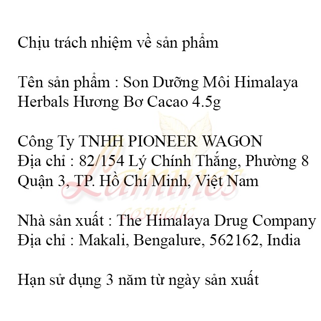 [Chính Hãng] Son Dưỡng Môi Himalaya Herbals Hương Bơ Cacao 4.5g - Intensive Moisturizing Cocoa Butter Lip Balm