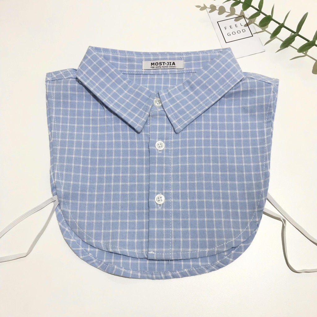 Cổ áo sơ mi giả tháo rời kẻ caro cho nữ tạo kiểu cổ thời trang công sở thu đông Mostjia