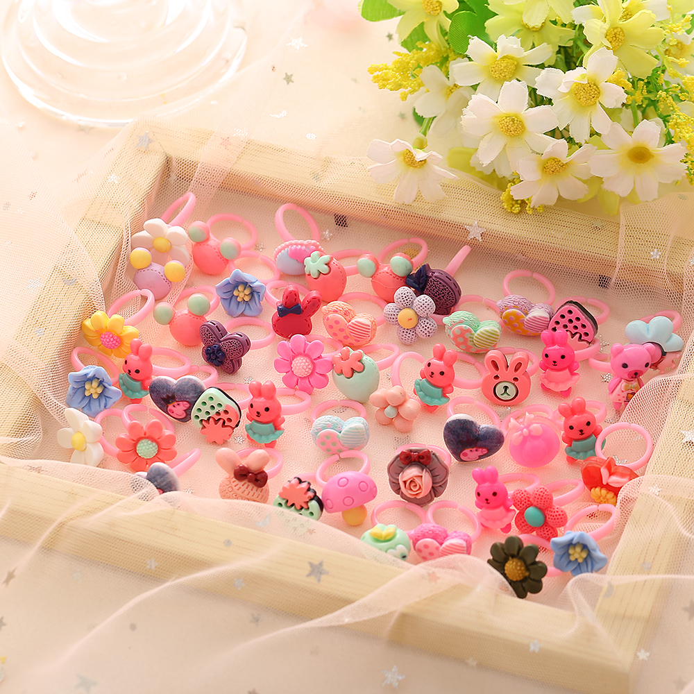 Set 10 nhẫn mặt hình bông hoa và động vật dễ thương thời trang có thể điều chỉnh thời trang cho bé