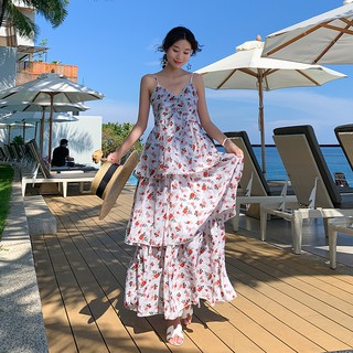 Đầm Maxi Hai Dây In Hoa Phong Cách Bohemian