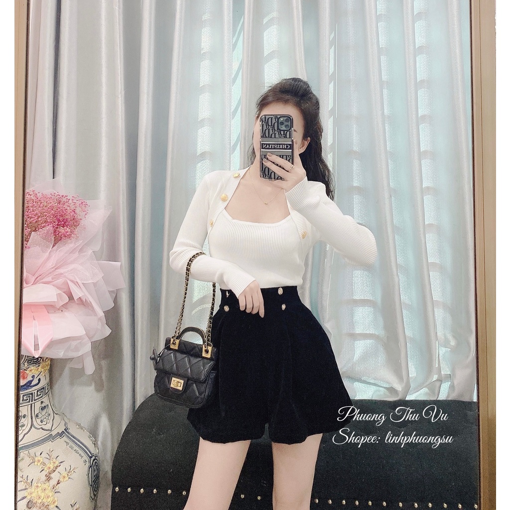 Áo len cổ vuông Trơn/Khuy cách điệu dài tay SIÊU RẺ ( ảnh thật tự chụp) | BigBuy360 - bigbuy360.vn