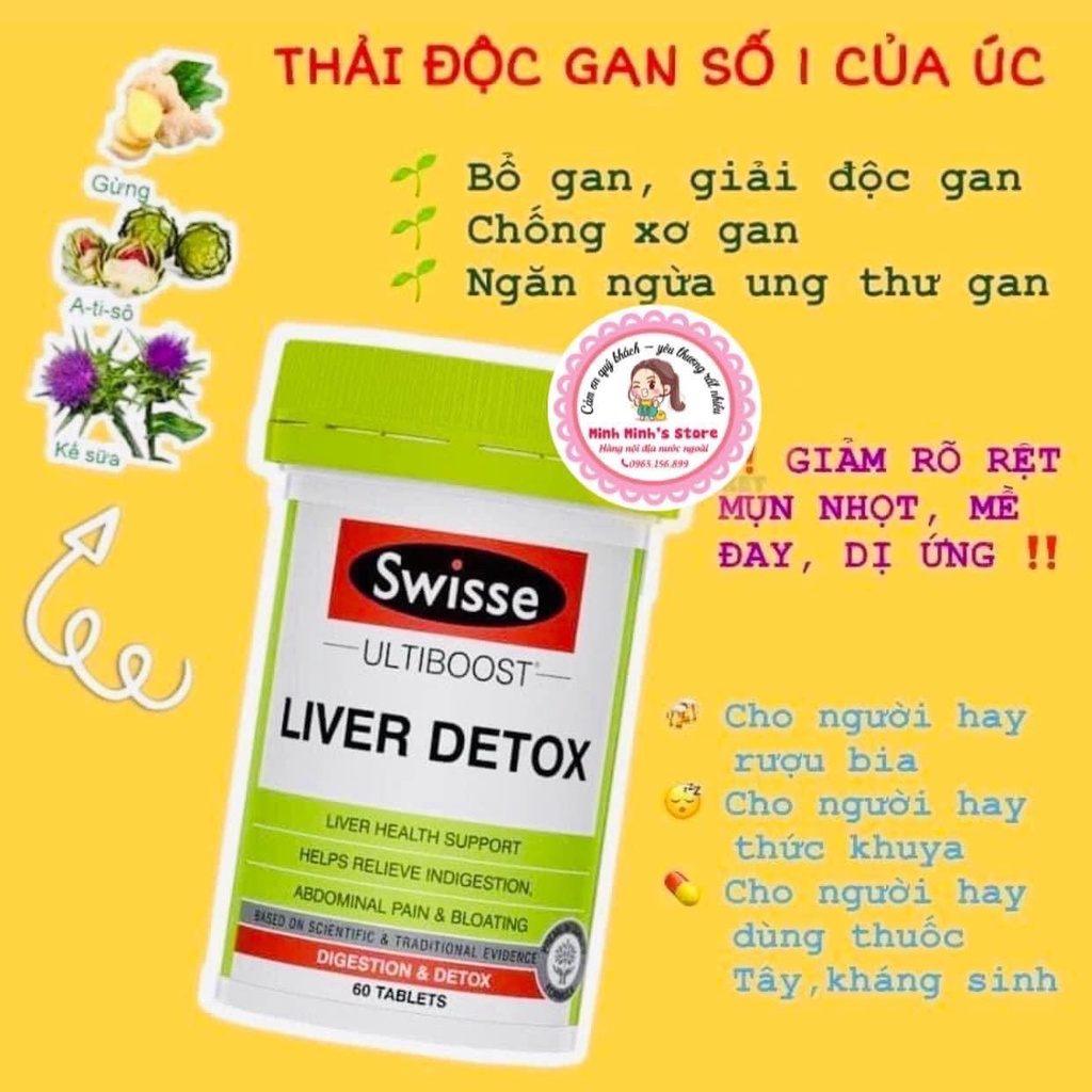 Viên Uống Bổ Gan Và Thải Độc Gan SWISS LIVER DETOX Úc 60,120 , 200 viên