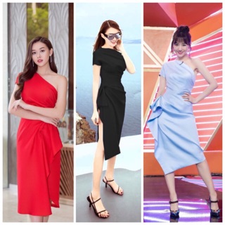 Đầm dự tiệc lệch vai phi bèo Maison Dress - Hình thật