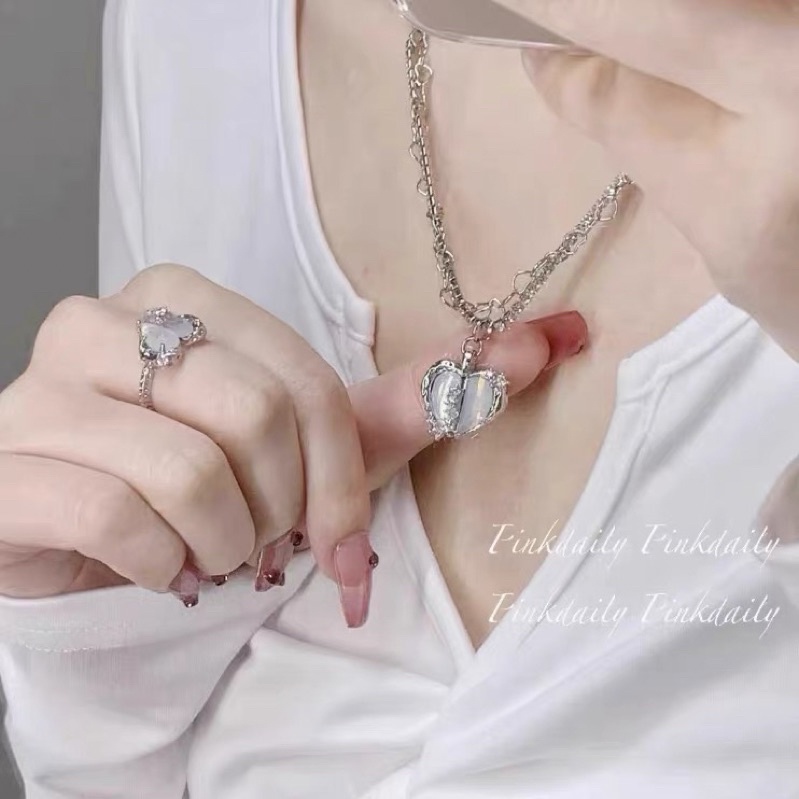 Bộ Dây Truyền, Nhẫn Trái Tim Biển Xanh Cao Cấp