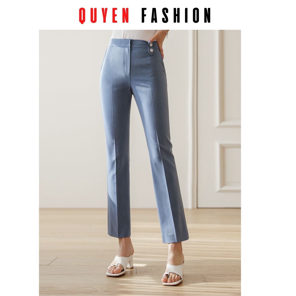 Quần tây công sở nữ màu xanh pastel đính 2 khuy trang trí, kiểu suông đứng trẻ trung, thanh lịch KQ140
