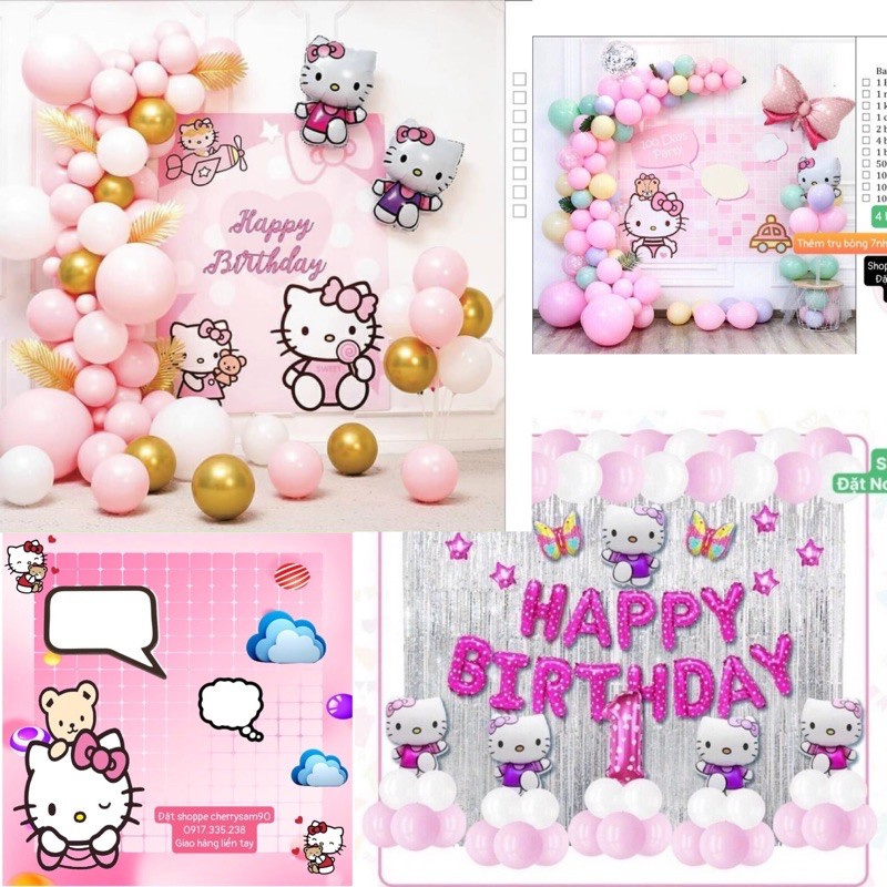 Sét Bóng Trang Trí Sinh Nhật Hello Kitty Mẫu Mới 2023 tặng bơm keo