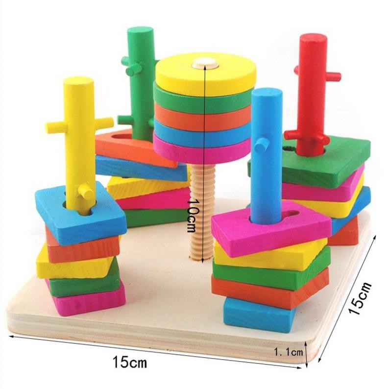 Đồ chơi trẻ em Bộ Thả Hình 5 Cột Khối Rèn Luyện Kỹ Năng Khéo Léo Cho Bé - Đồ Chơi Giáo Dục Gỗ An Toàn Hàng Chuẩn Đẹp
