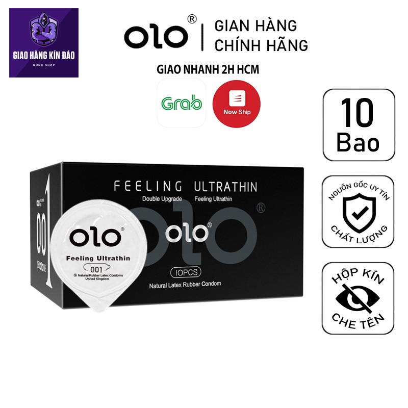 Bao Cao Su OLO 001 hàng cao cấp DEN Feeling Ultrathin Siêu Mỏng GUNX SHOP - HOP 10 BCS