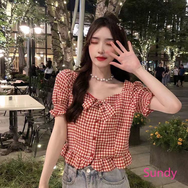 Áo Sơ Mi Tay Ngắn Kẻ Sọc Phối Nơ Thời Trang Mùa Hè Cho Bé Gái