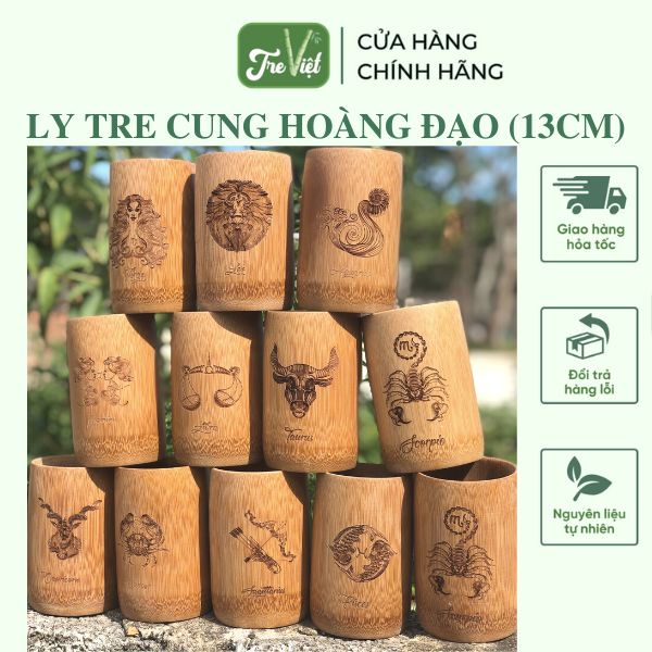 Ly tre- Cốc tre tự nhiên khắc hình cung hoàng đạo