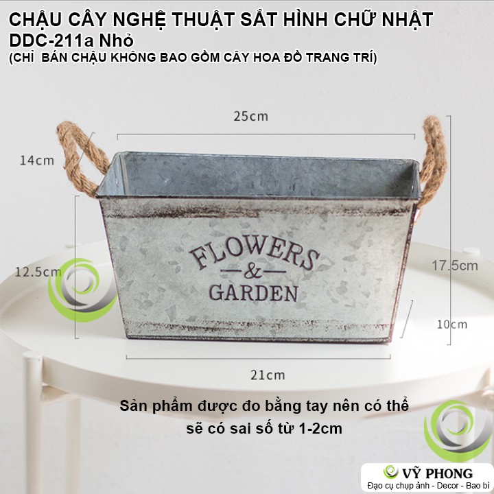 CHẬU CÂY NGHỆ THUẬT SẮT CHẬU HOA SẮT HÌNH VUÔNG VINTAGE TRANG TRÍ CHỤP HÌNH DECOR ĐẠO CỤ CHỤP ẢNH SẢN PHẨM INS DDC-211