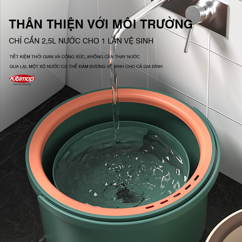 Bộ lau nhà thông minh tự vắt tách nước bẩn, cây lau nhà thông minh xoay 360 độ Kitimop K22 Plus