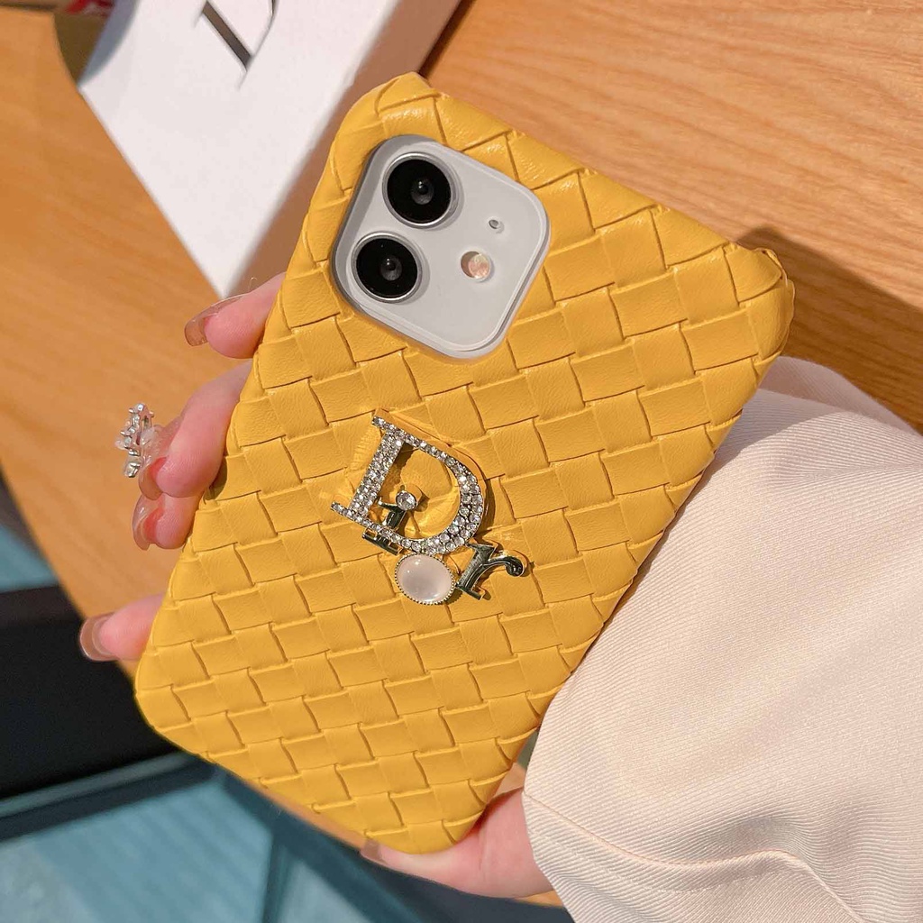 Ốp Điện Thoại Da Cứng Kiểu Dệt Đính Pha Lê Nhiều Màu Sang Trọng Cho iPhone14Max 13promax 12 11 xsmax xr xs 7P