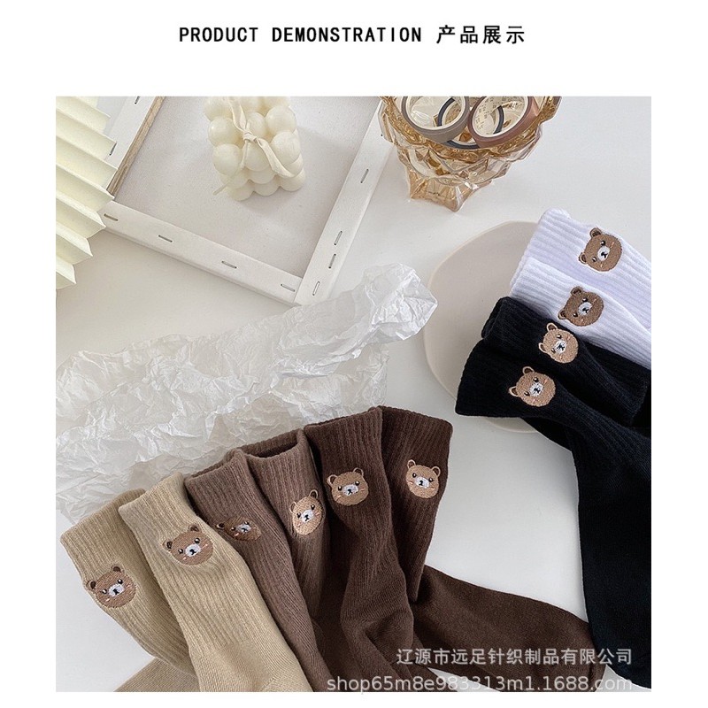 Vớ Tất Gấu Thêu Cổ Cao Cotton Kháng Khuẩn Dành cho cả nam và nữ hàng loại 1 bao đổi trả
