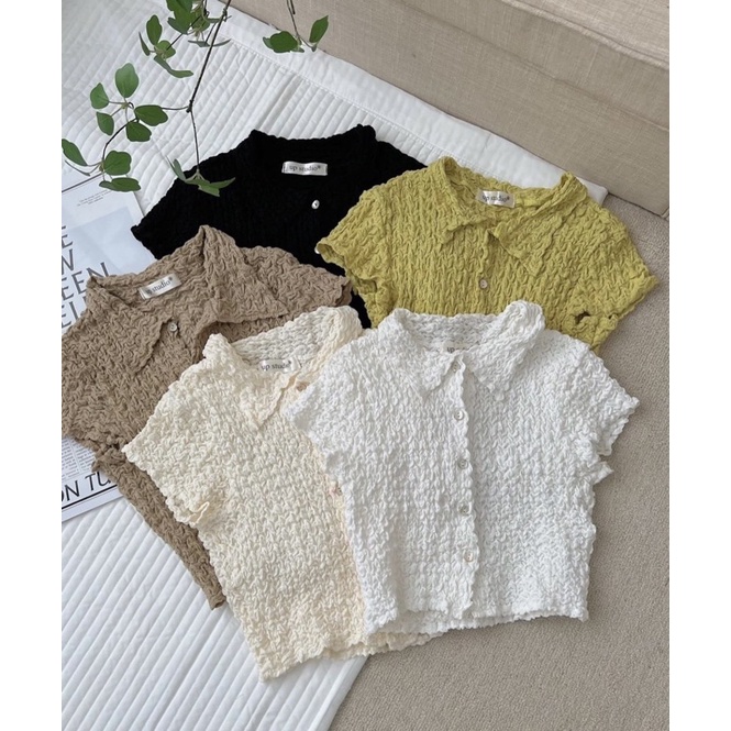 [HÀNG SẴN]ÁO CROPTOP XỐP NHÚN CỔ POLO CÚC TRƯỚC SIÊU trendy