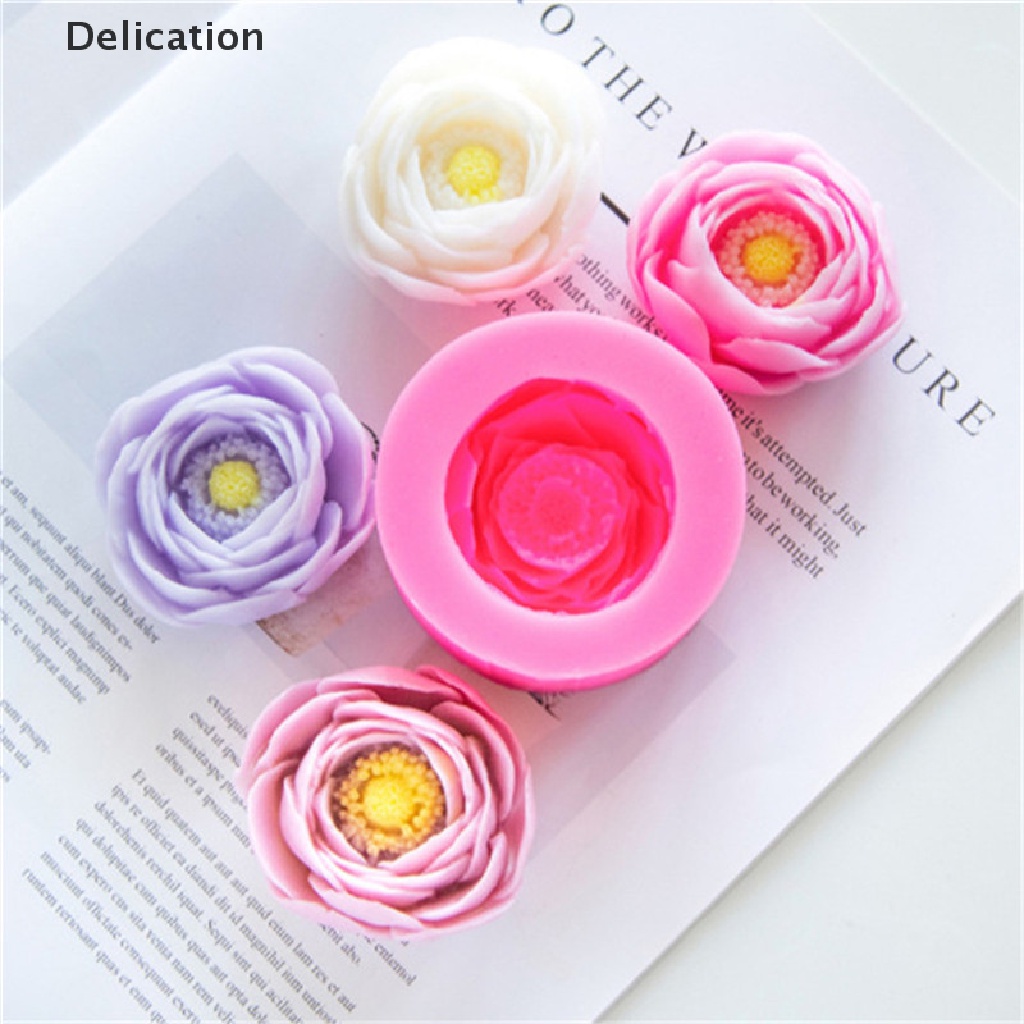 Khuôn silicone tạo hình hoa mẫu đơn làm xà phòng/ nến trang trí bánh thủ công