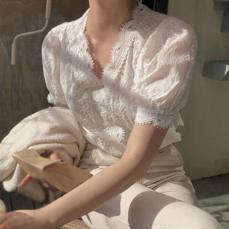 Áo Kiểu Tay Ngắn Cổ Chữ V Phong Cách Hàn Quốc Dành Cho Nữ