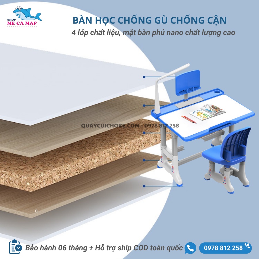 Bàn học cho bé TẶNG ĐÈN LED + GIÁ SÁCH sale giá nhập, bàn học thông minh cho bé bảo hành 12 tháng